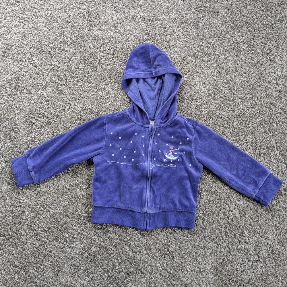 Gymboree Vintage Kids Purple Hooded Velour Jacket with Embroidered Design